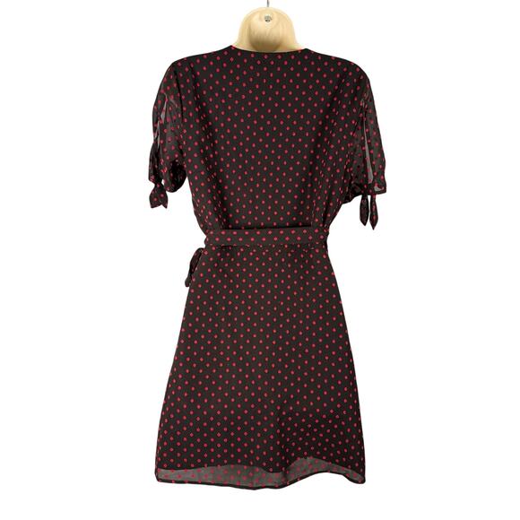 BCBGeneration Dress Womens Small Black Red Swiss Dot Wrap Chiffon Split Sleeve - Picture 5 of 15